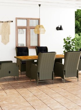 VidaXL 7-delige Tuinset met kussens poly rattan bruin