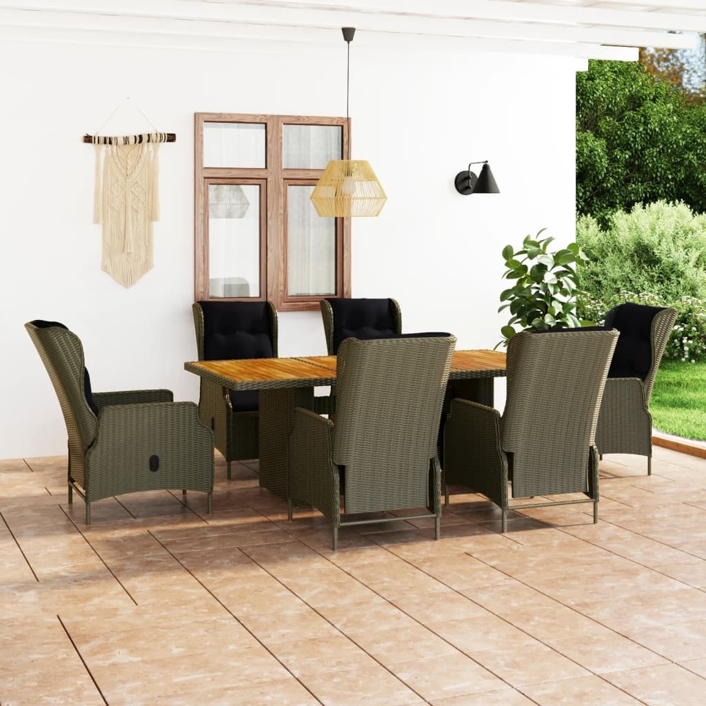 VidaXL 7-delige Tuinset met kussens poly rattan bruin