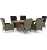 VidaXL 7-delige Tuinset met kussens poly rattan bruin