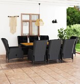 VidaXL 9-delige Tuinset met kussens poly rattan donkergrijs