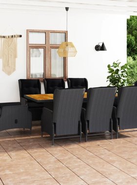 VidaXL 9-delige Tuinset met kussens poly rattan donkergrijs