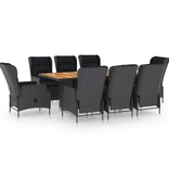 VidaXL 9-delige Tuinset met kussens poly rattan donkergrijs
