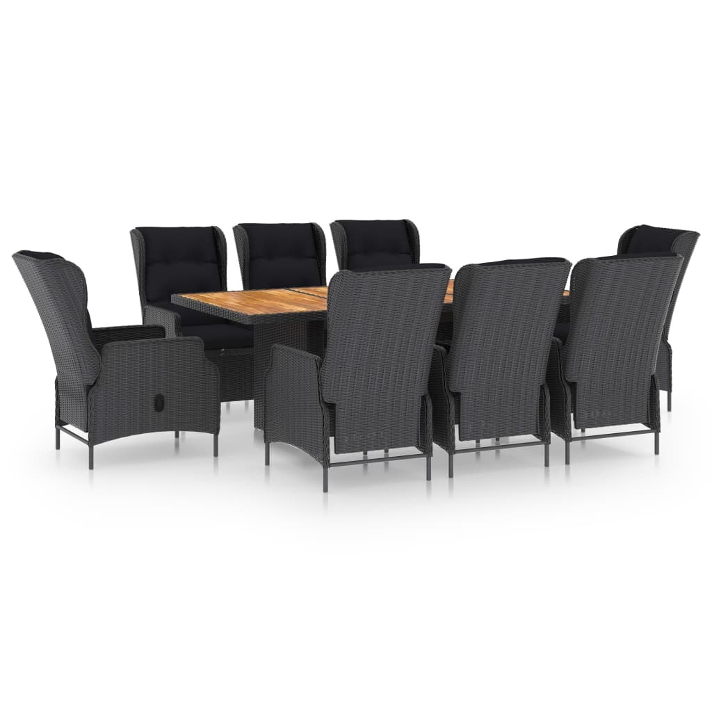 VidaXL 9-delige Tuinset met kussens poly rattan donkergrijs