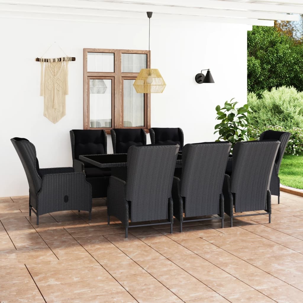 VidaXL 9-delige Tuinset met kussens poly rattan donkergrijs