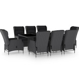 VidaXL 9-delige Tuinset met kussens poly rattan donkergrijs