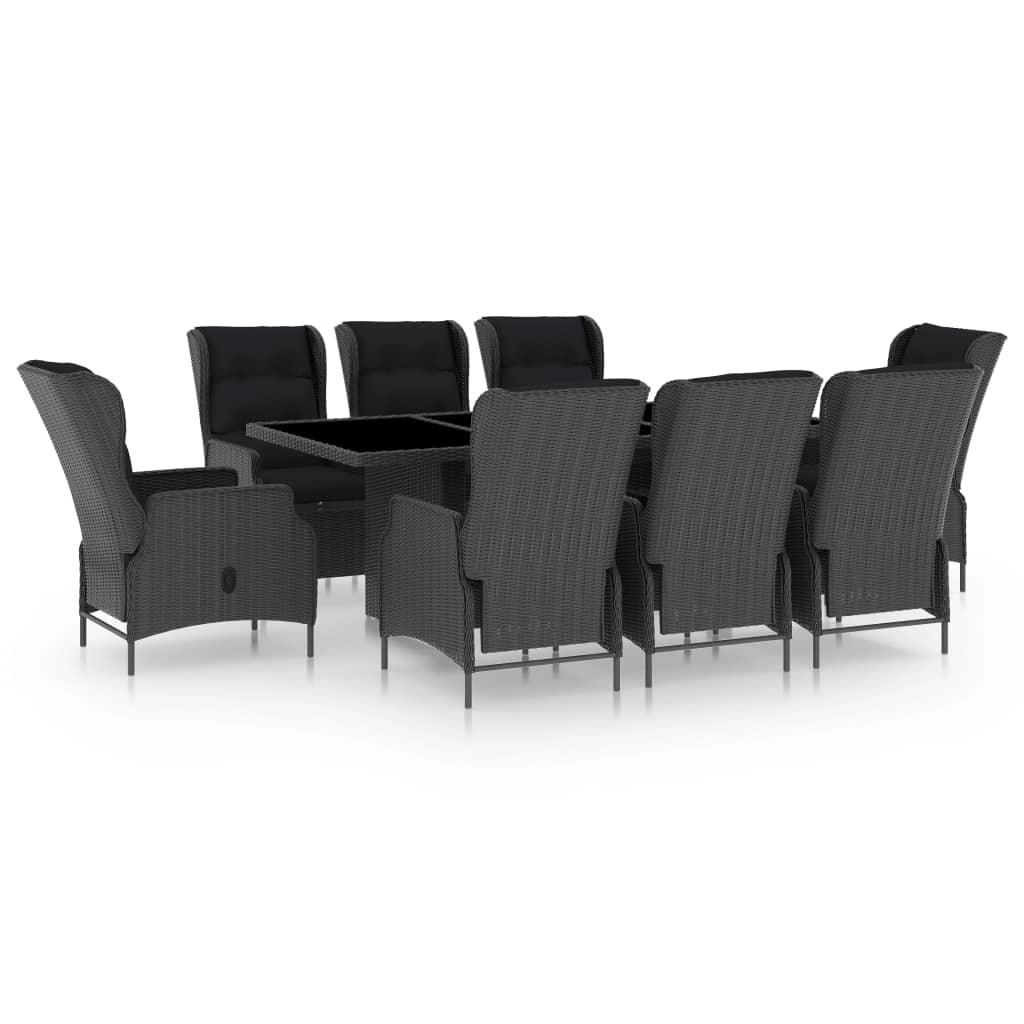 VidaXL 9-delige Tuinset met kussens poly rattan donkergrijs