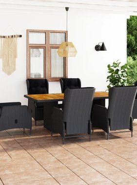 VidaXL 7-delige Tuinset met kussens poly rattan donkergrijs