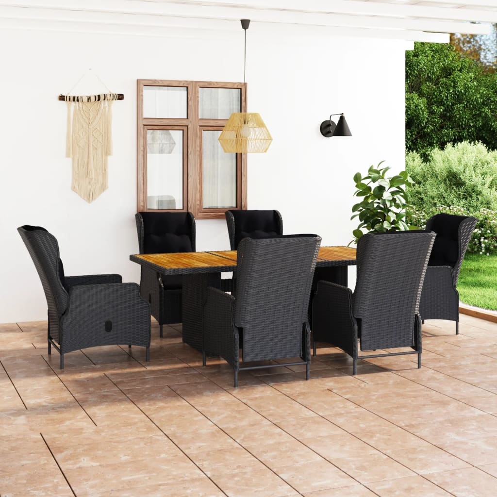 VidaXL 7-delige Tuinset met kussens poly rattan donkergrijs