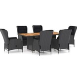 VidaXL 7-delige Tuinset met kussens poly rattan donkergrijs