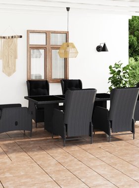 VidaXL 7-delige Tuinset met kussens poly rattan donkergrijs
