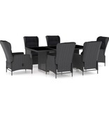 VidaXL 7-delige Tuinset met kussens poly rattan donkergrijs