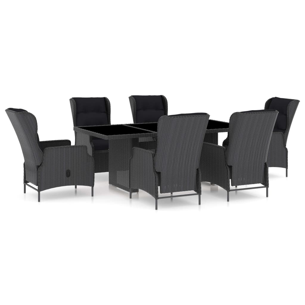 VidaXL 7-delige Tuinset met kussens poly rattan donkergrijs