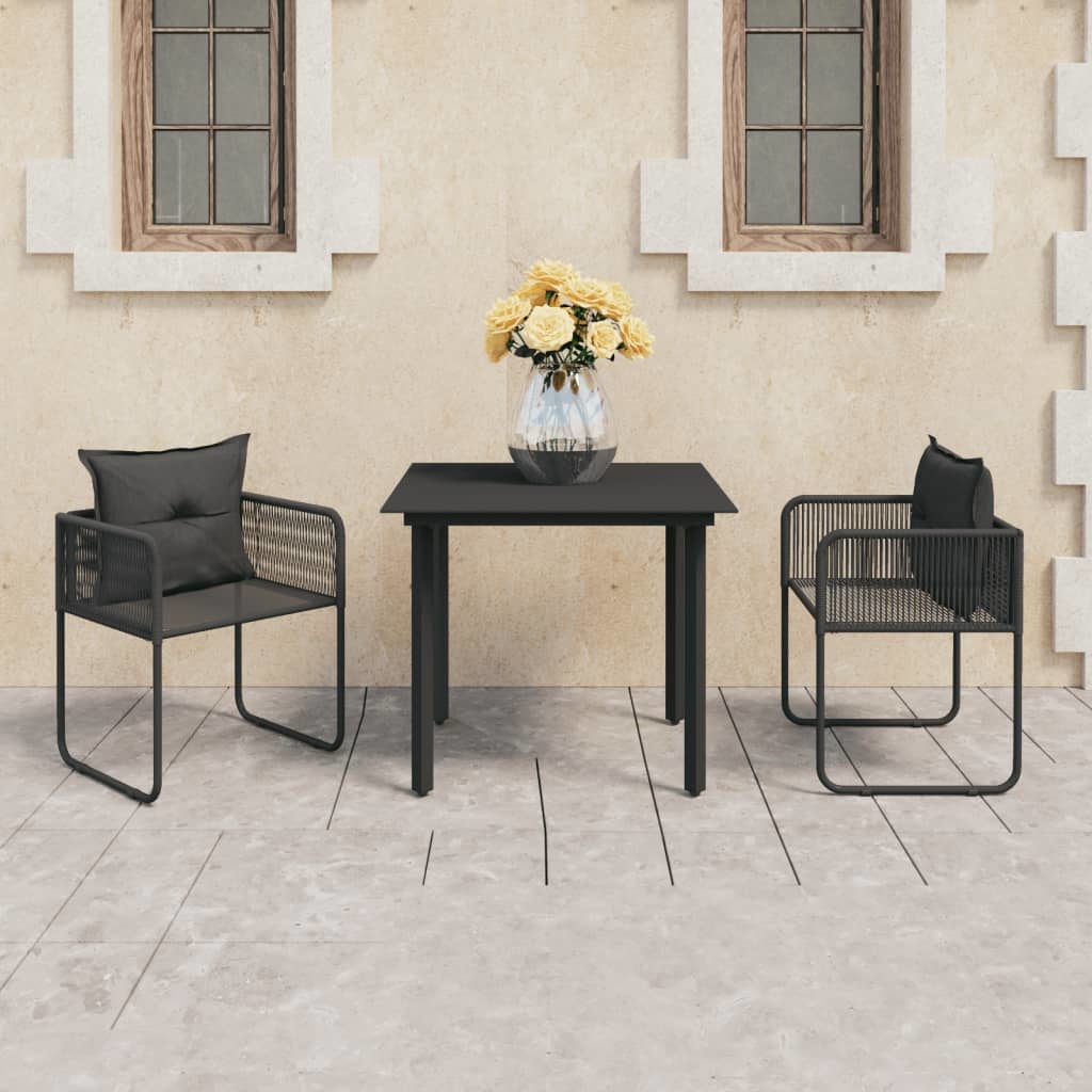 VidaXL 3-delige Tuinset PVC-rattan zwart