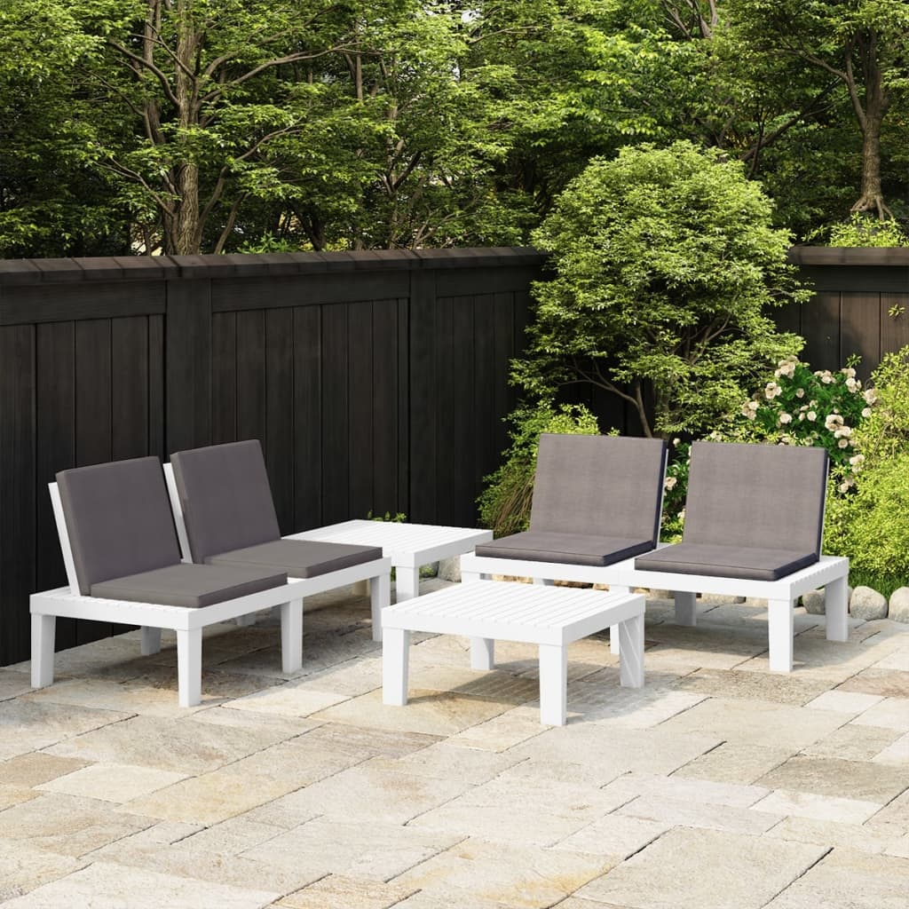 VidaXL 4-delige Loungeset met kussens kunststof wit