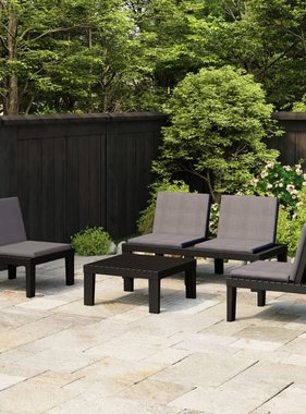 VidaXL 4-delige Loungeset met kussens kunststof grijs