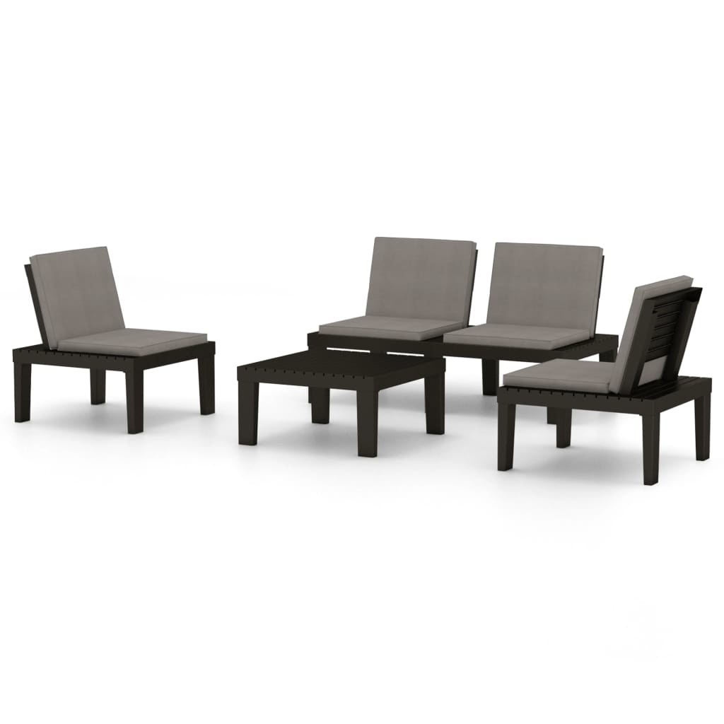 VidaXL 4-delige Loungeset met kussens kunststof grijs