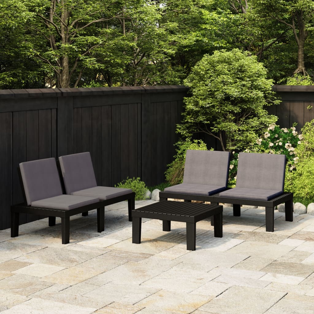 VidaXL 3-delige Loungeset met kussens kunststof grijs