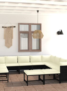 VidaXL 12-delige Loungeset met kussens poly rattan zwart