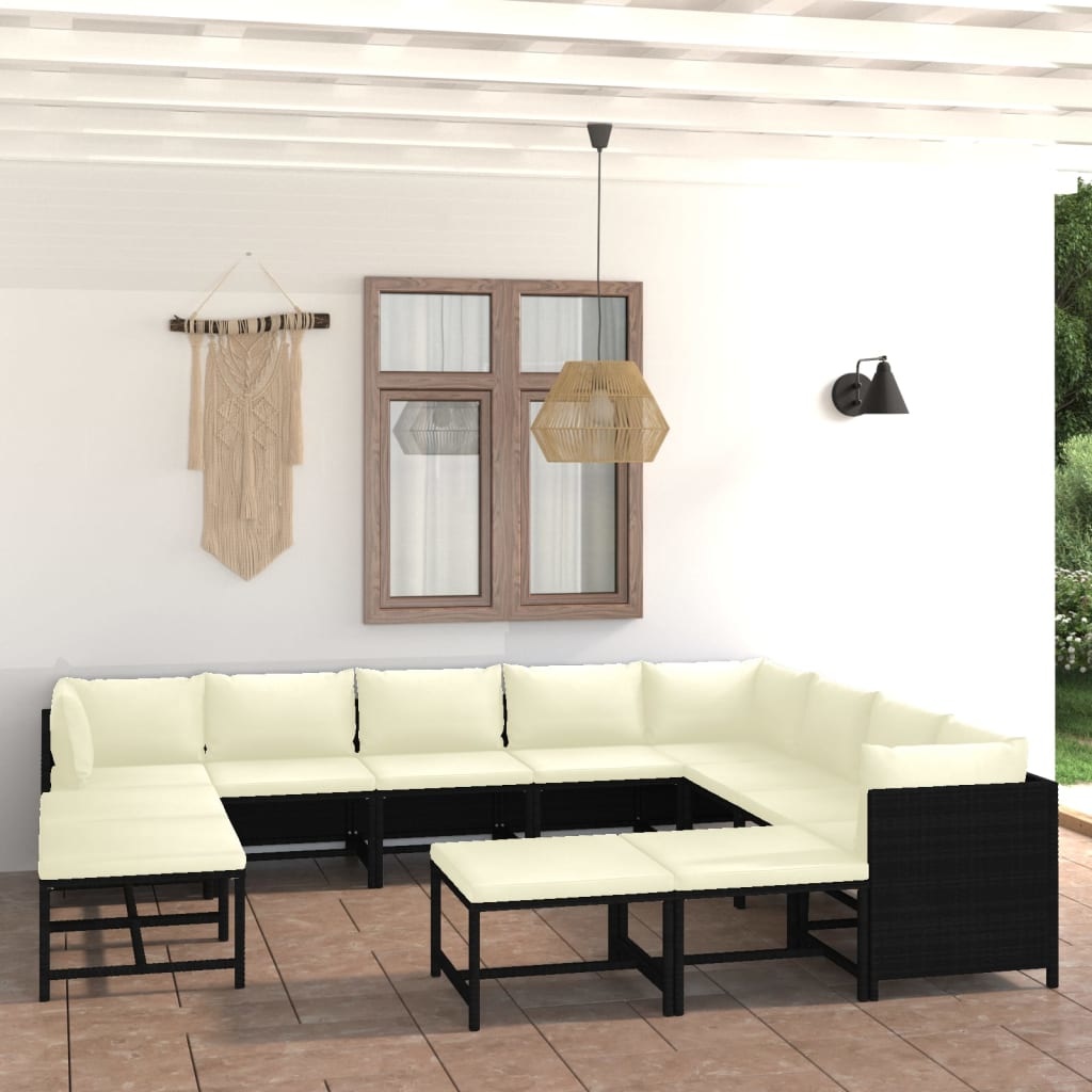 VidaXL 12-delige Loungeset met kussens poly rattan zwart