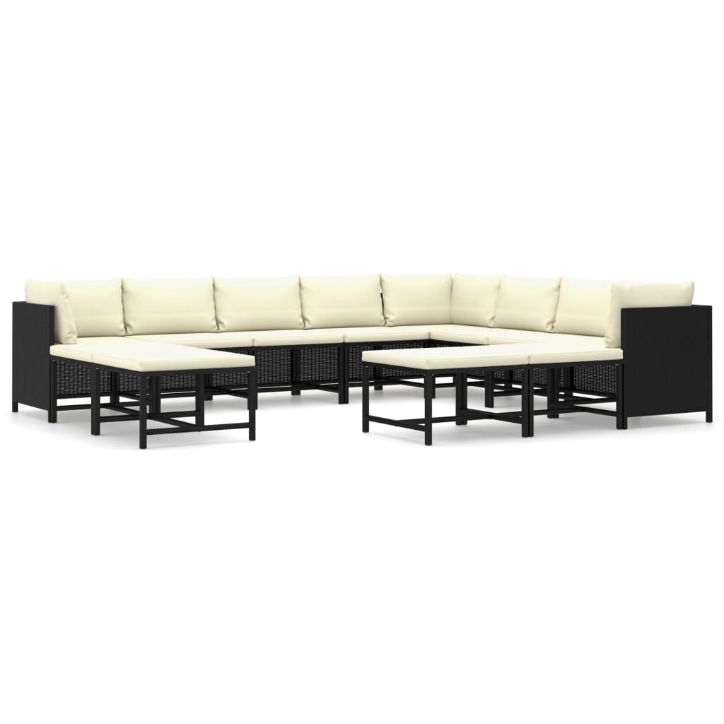 VidaXL 12-delige Loungeset met kussens poly rattan zwart