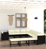 VidaXL 12-delige Loungeset met kussens poly rattan zwart