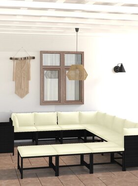 VidaXL 12-delige Loungeset met kussens poly rattan zwart