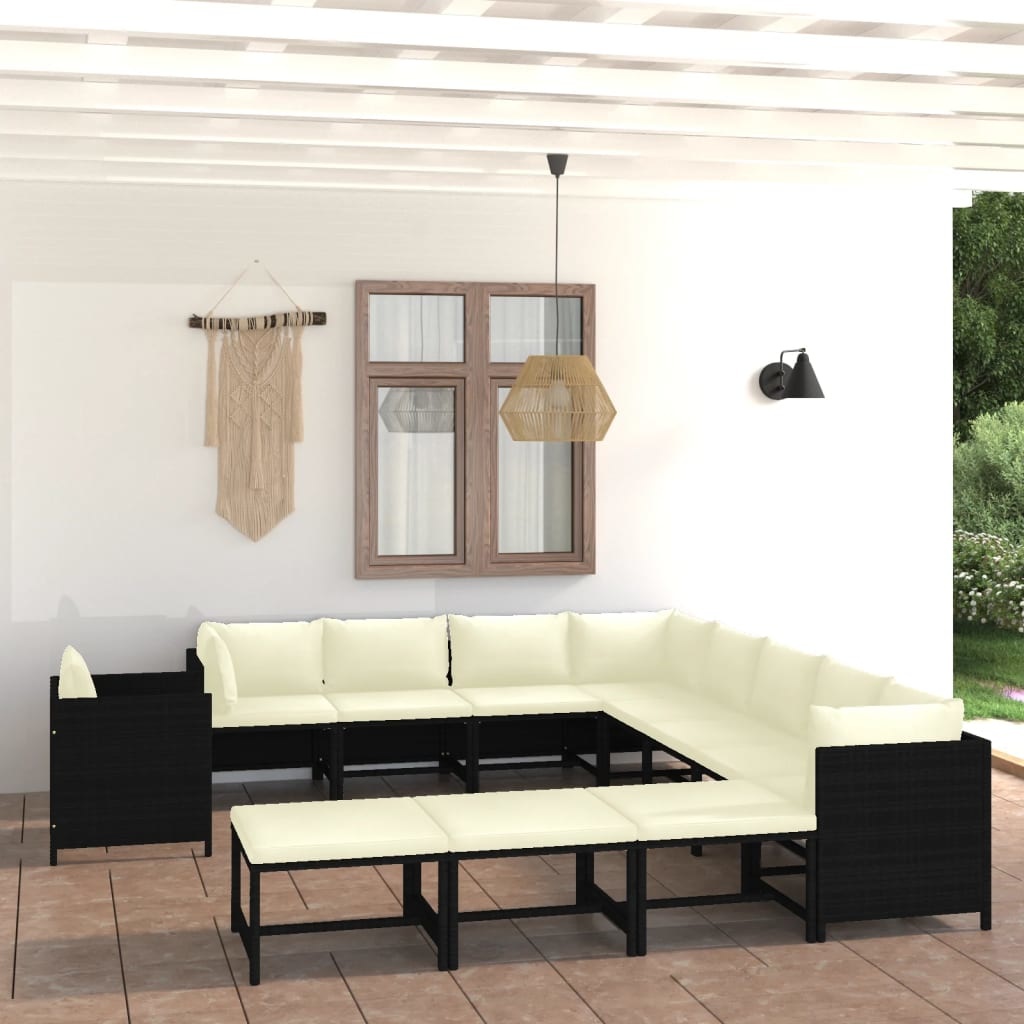 VidaXL 12-delige Loungeset met kussens poly rattan zwart