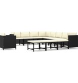 VidaXL 12-delige Loungeset met kussens poly rattan zwart