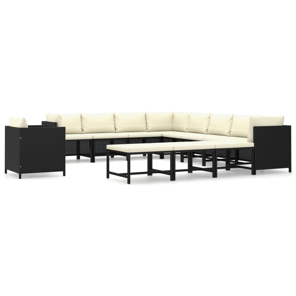 VidaXL 12-delige Loungeset met kussens poly rattan zwart