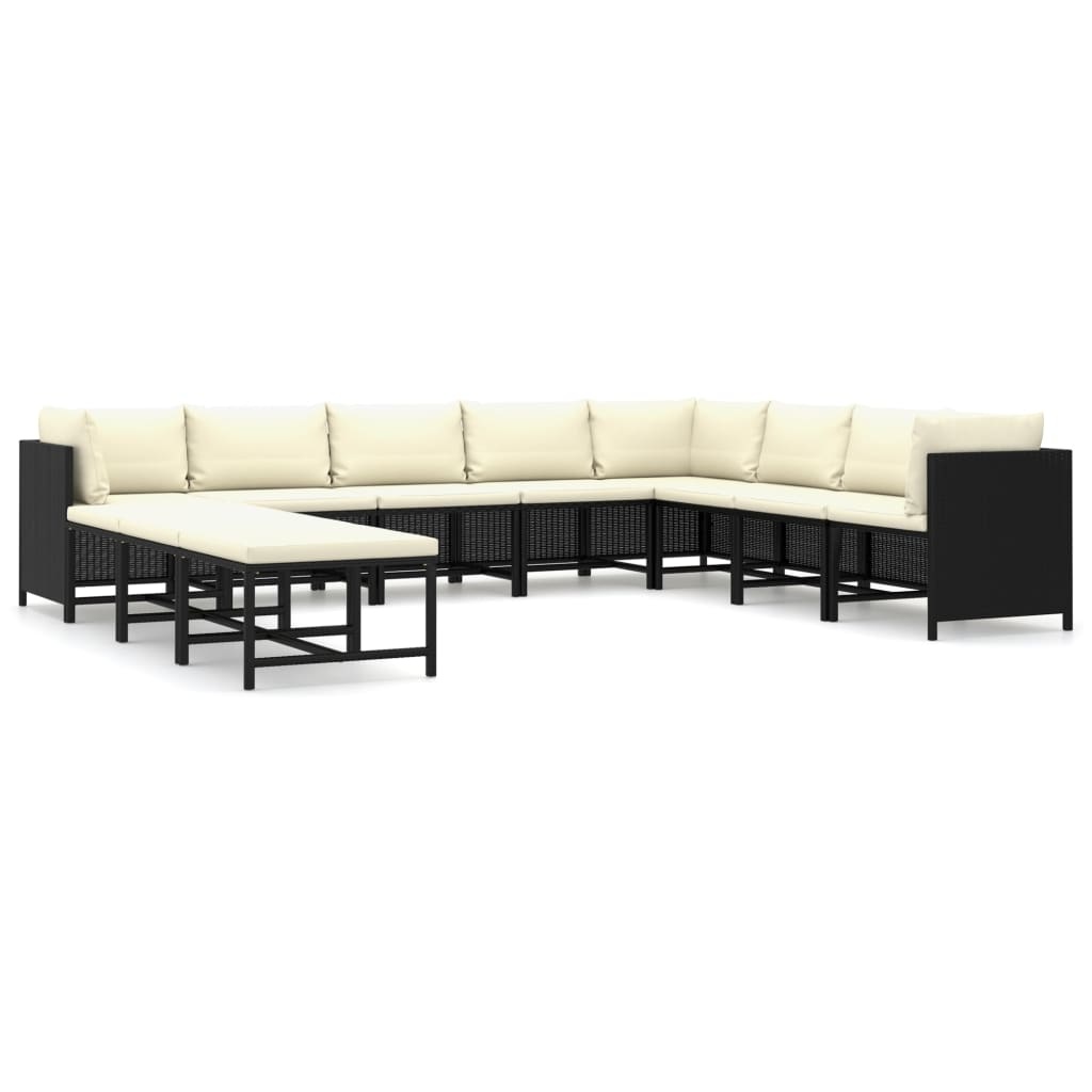 VidaXL 11-delige Loungeset met kussens poly rattan zwart