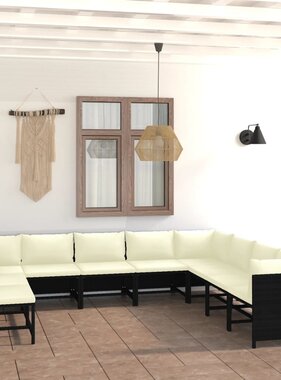 VidaXL 9-delige Loungeset met kussens poly rattan zwart