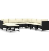 VidaXL 9-delige Loungeset met kussens poly rattan zwart