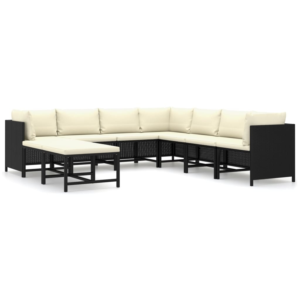 VidaXL 9-delige Loungeset met kussens poly rattan zwart