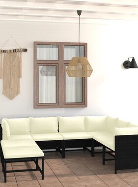 VidaXL 8-delige Loungeset met kussens poly rattan zwart