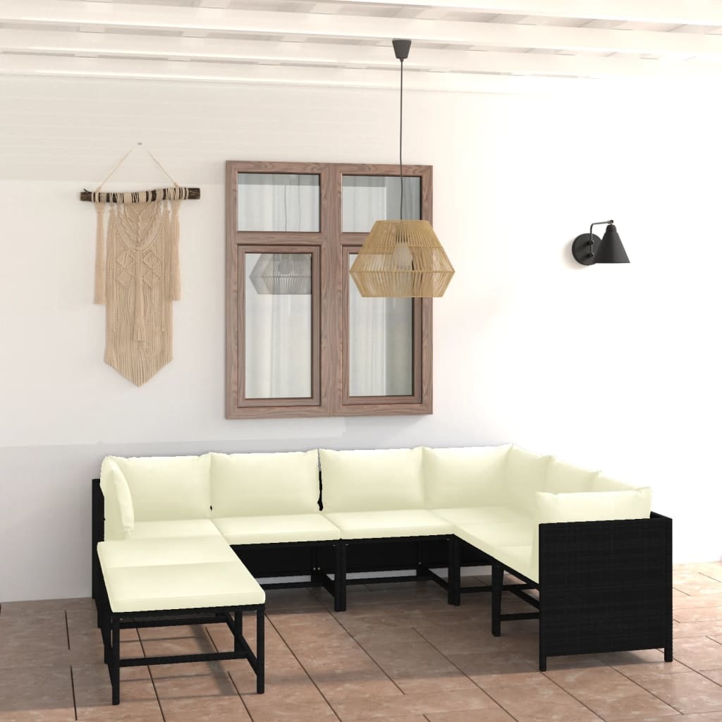 VidaXL 8-delige Loungeset met kussens poly rattan zwart