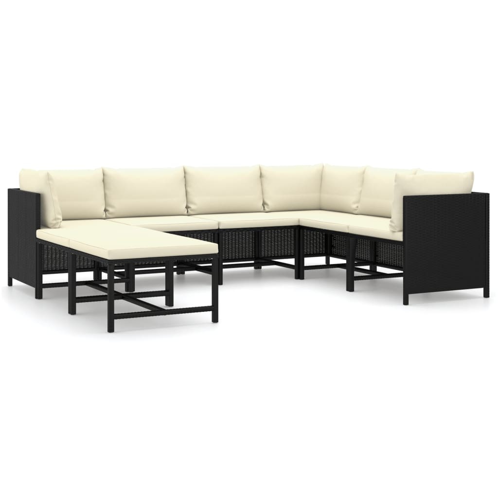 VidaXL 8-delige Loungeset met kussens poly rattan zwart