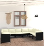VidaXL 9-delige Loungeset met kussens poly rattan zwart
