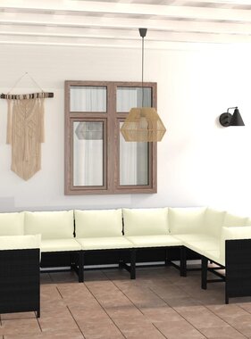 VidaXL 9-delige Loungeset met kussens poly rattan zwart