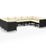 VidaXL 9-delige Loungeset met kussens poly rattan zwart