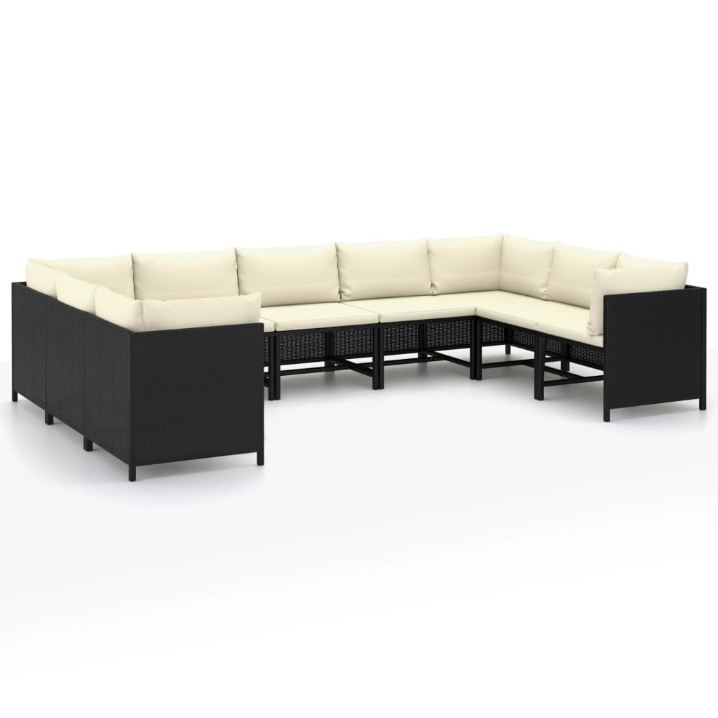 VidaXL 9-delige Loungeset met kussens poly rattan zwart
