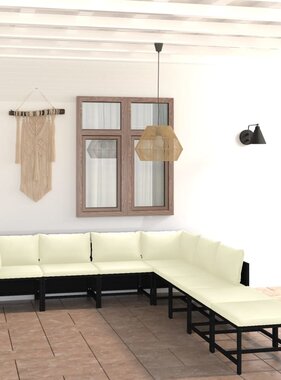 VidaXL 8-delige Loungeset met kussens poly rattan zwart