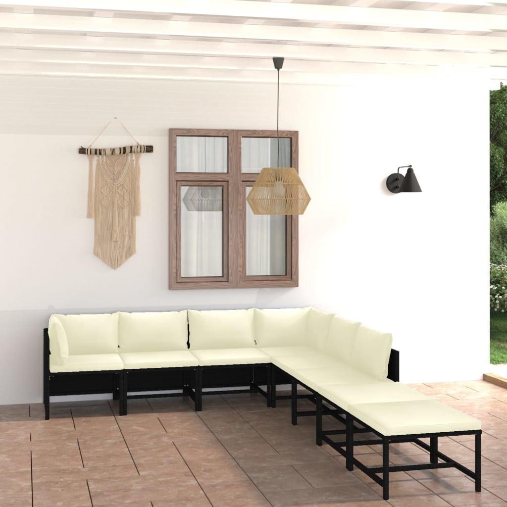 VidaXL 8-delige Loungeset met kussens poly rattan zwart