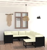 VidaXL 9-delige Loungeset met kussens poly rattan zwart