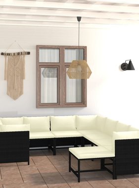 VidaXL 9-delige Loungeset met kussens poly rattan zwart