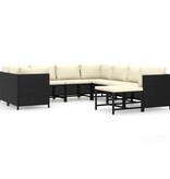 VidaXL 9-delige Loungeset met kussens poly rattan zwart