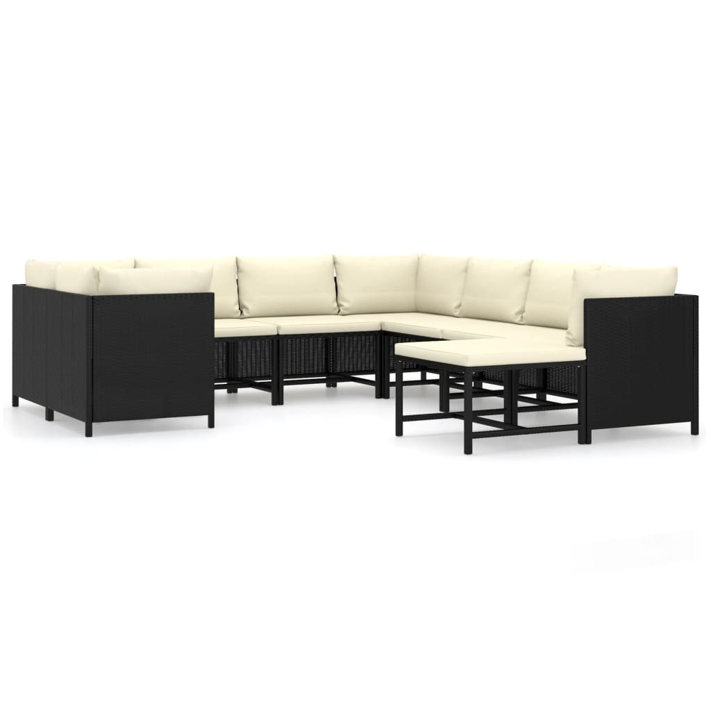 VidaXL 9-delige Loungeset met kussens poly rattan zwart