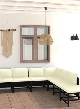 VidaXL 7-delige Loungeset met kussens poly rattan zwart