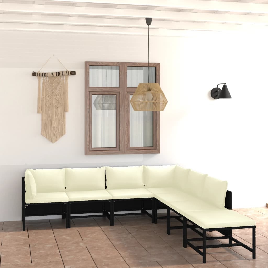 VidaXL 7-delige Loungeset met kussens poly rattan zwart