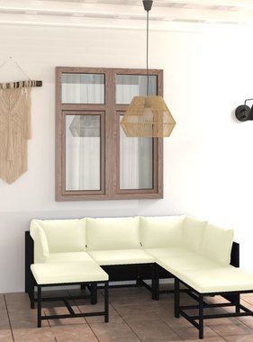 VidaXL 7-delige Loungeset met kussens poly rattan zwart