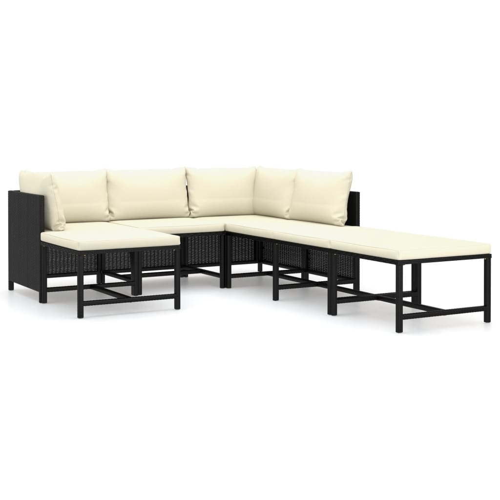 VidaXL 7-delige Loungeset met kussens poly rattan zwart